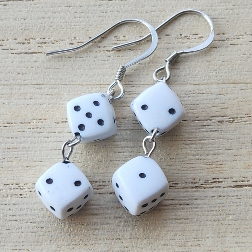 Dice Earrings - Stainless Steel - Handmade - Picture 2 of 5